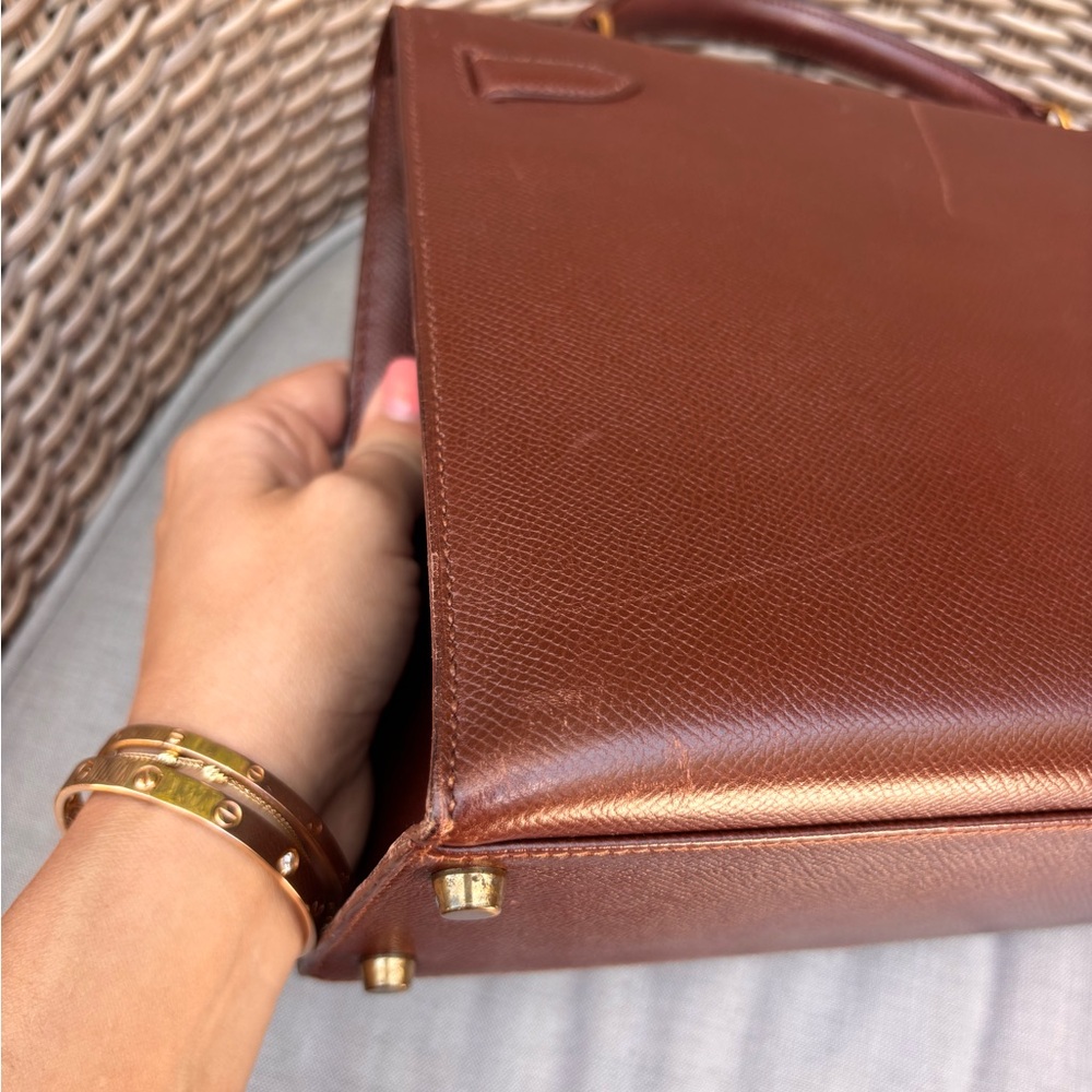 Authentic HERMES KELLY 32 gold brown courchevel leather bag - Picture 6 of 15